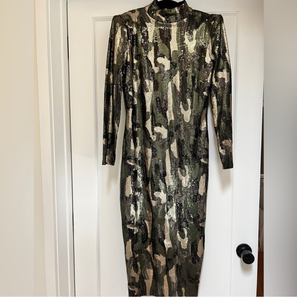 Zara Green Camouflage Sequins Dress